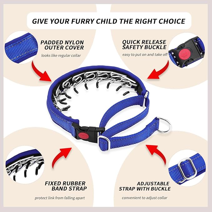 Martingale No Pull Dog Collar for Large Medium Small Dogs, Heavy Duty Nylon Reflective Adjustable Anti Pull Slip Collar with Buckle for Training Walking L Dark Blue