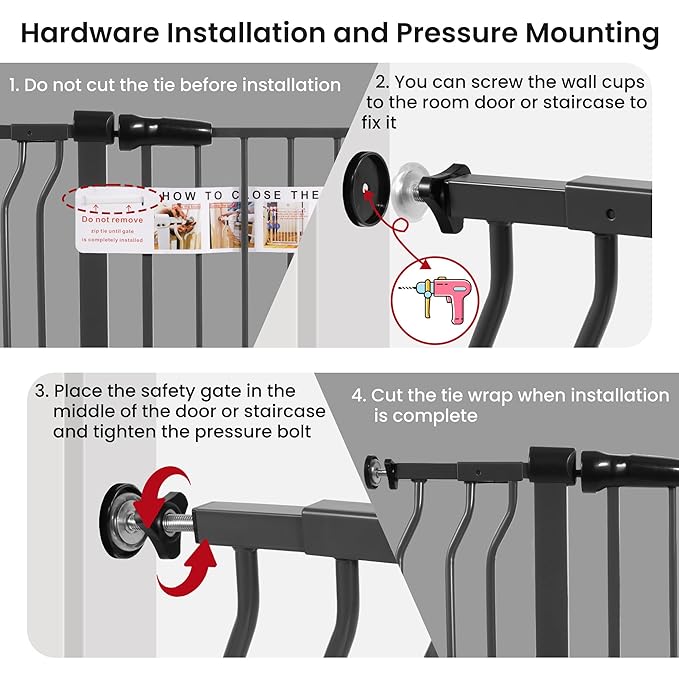 ELEVON Baby Gate for Stairs Doorways, Safety Pet Gate with Auto-Close/Hold-Open Features, Fits Openings 29.1” to 43.3”, 30” Tall, Easy Pressure Mounted Walk Through Baby Dog Gate, Graphite