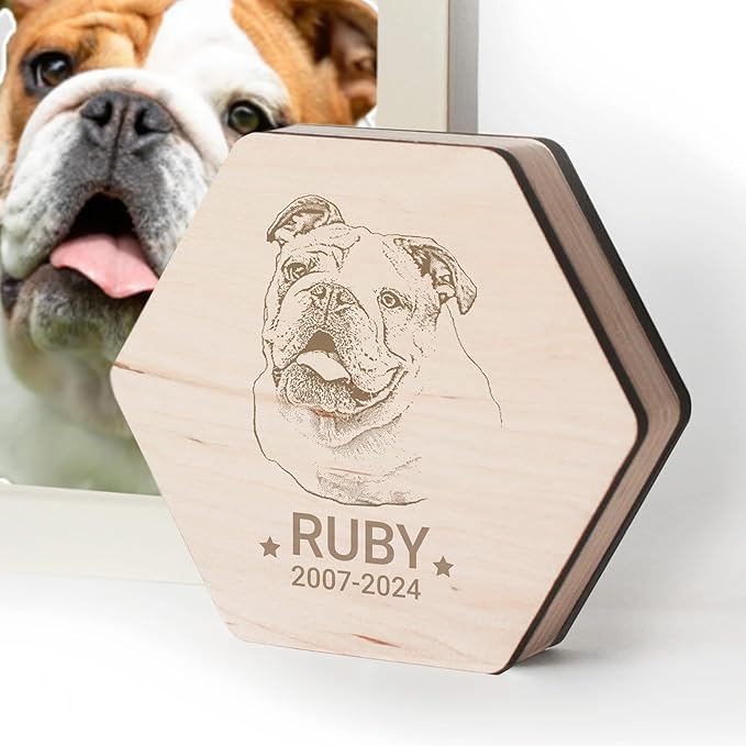 Personalized Pet Hair Keepsake Box for Dog and Cat Fur - Engraved Wood Memorial Box - Unique Customized Gift for Loss of Furry Friend Wooden (Light Diamand Wood Lid, With Photo)