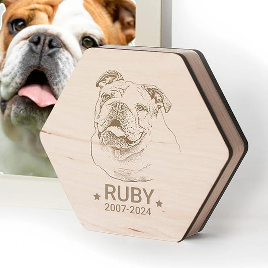 Personalized Pet Hair Keepsake Box for Dog and Cat Fur - Engraved Wood Memorial Box - Unique Customized Gift for Loss of Furry Friend Wooden (Light Diamand Wood Lid, With Photo)