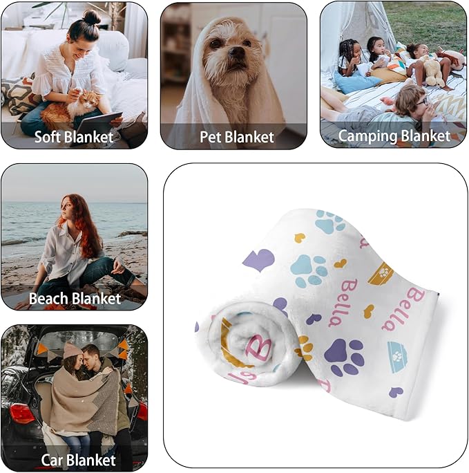 Custom Pet Blanket, Personalized Dog Blanket with Name, Customized Soft Flannel Blanket Gift for Pet Lover, Birthday, for Pet Animal Women Men Dog Lovers Memorial Gift