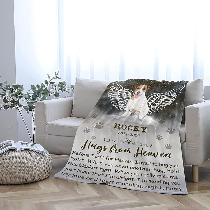 Personalized Dog Memorial Blanket with Photo:Made in USA,Custom Memorial Gifts for Loss of Dog,Cat,Pet,Sympathy Bereavement for Loss of Pet