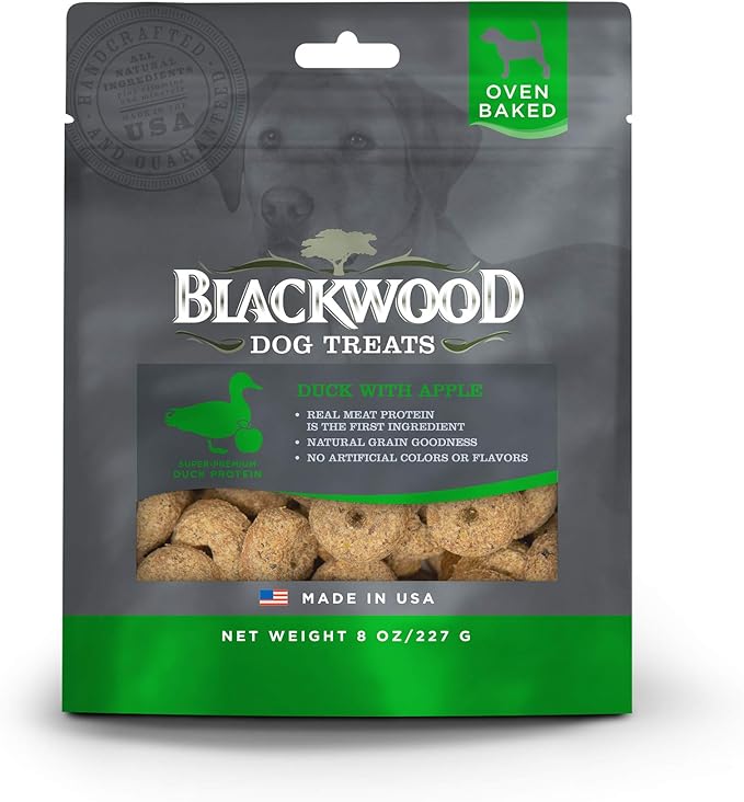 Blackwood Oven Baked Dog Treats, Duck with Apple, 8 Ounce Pouch, Training Treats for All Life Stages and Breed Sizes