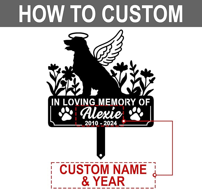Personalized Pet Memorial Grave Marker, Custom Pet's Name Cemetery Decorations for Funerary, Metal Pet Garden Stake, Outdoor Sympathy Pet Stake Plaque Gift for Loss Dog
