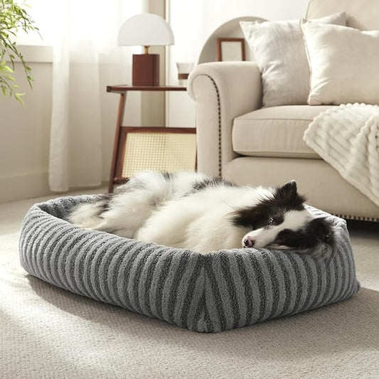 MIXJOY Dog Bed Medium Size Dog, Washable Medium Dogs Bed with Removable Cover, Soft Rectangle Doggy Ded Fluffy Plush Faux Fur Pet Bed with Anti-Slip Bottom, 30"x24"x8", Grey