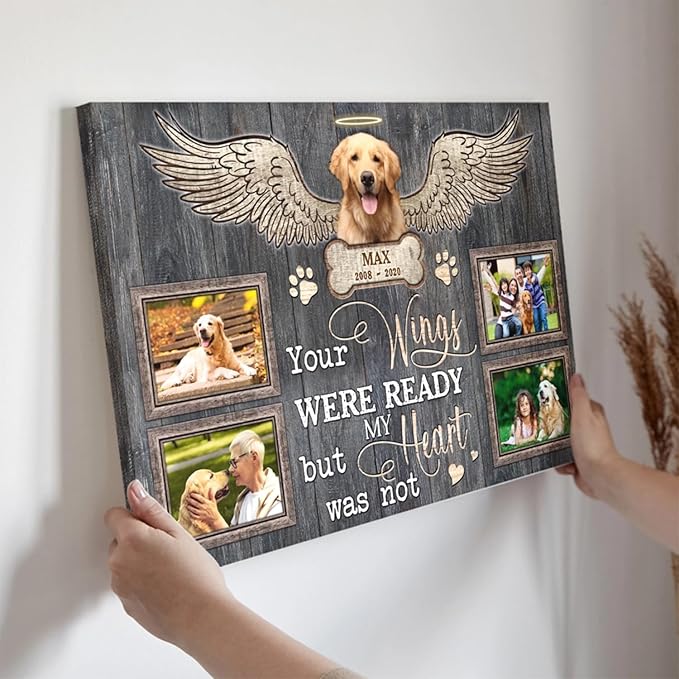 Dem Canvas Personalized Dog Memorial Canvas, Loss Of Dog Canvas, Your Wings Were Ready, Custom Pet Memorial Gifts, Pet Death Sympathy Gifts (12x08)