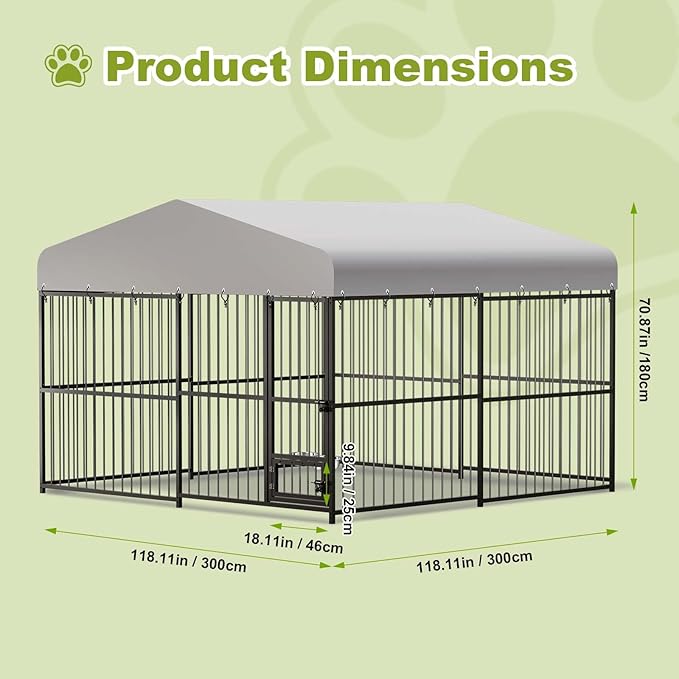 Garvee 10x10x6 FT Outdoor Dog Kennel, Dog Enclosures Outside with UV-Resistant Waterproof Roof Cover and Lock,for Medium and Large Dogs,Easy Assembly