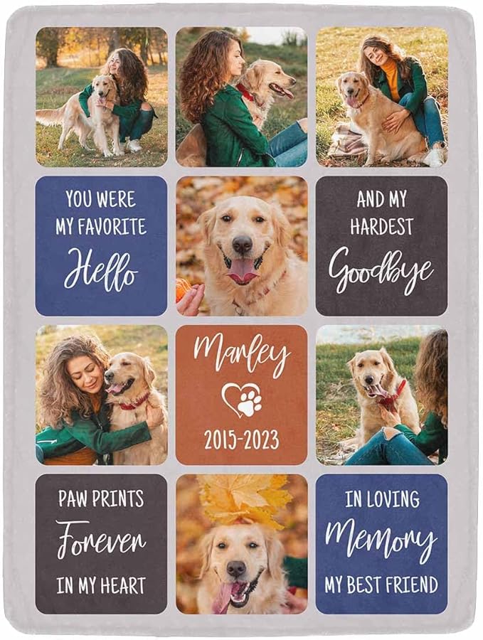 Artsadd Pet Memorial Gifts for Dogs Cats-Personalized Dog Memorial Blanket with Photos and Name-in Loving Memory Gifts for Loved Ones Lost-Custom Remembrance Gifts Blankets for Pets Lover