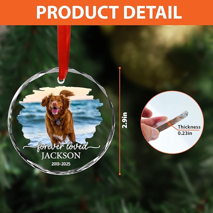 Personalized Pet Memorial Crystal Ornament - Pet Loss Gifts, Dog Memorial, Custom Pet's Photo, Dogs Sympathy Gift, Pets Condolence Gift, Pet in Memory Keepsakes, Remembrance Gifts for Cat Dog Lover
