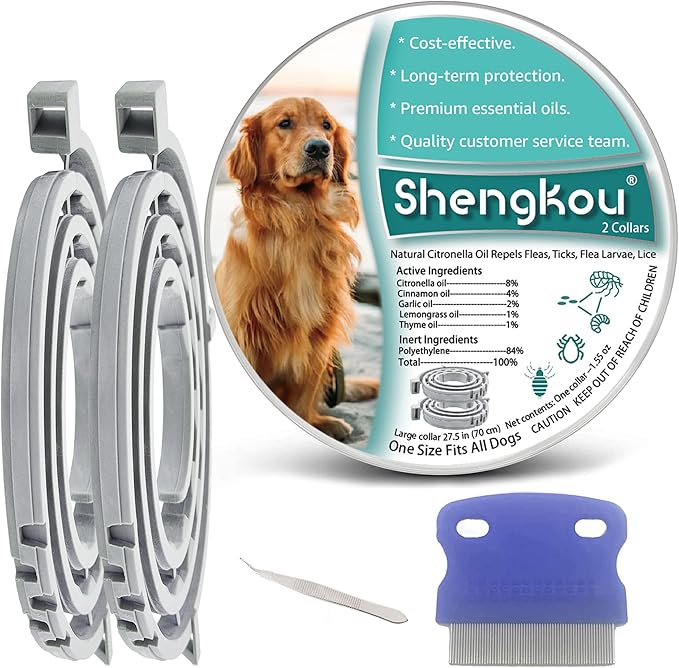 Flea and Tick Collar for Large Dog, Safe, Waterproof, Free Comb, Charity 2 Packs