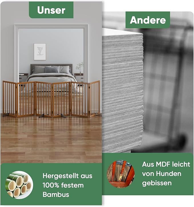Dog Gates for Doorways, Foldable Dog Gate Indoor, Freestanding Pet Gates for Doorways Bedroom, Puppy Gate with Metal Support Feet, Room Divider 6 Panels (Walnut)