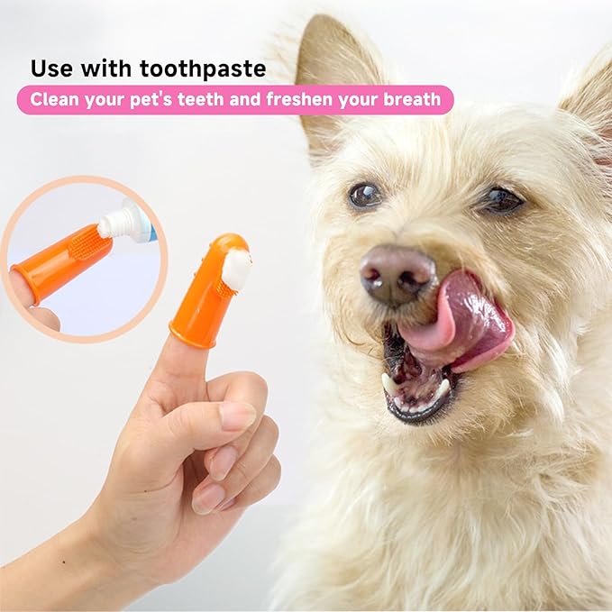 4-in-1 Pet Grooming Kit for Dogs & Cats | Dog Washing Gloves, Dog Bath Brush, Finger Toothbrush for Shedding, Teeth Cleaning & Bathing (4 Pack, Pink)
