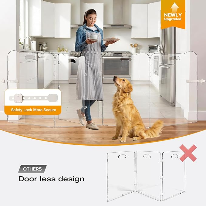 38"Tall Clear Dog Gate Acrylic With Magnetic Open Door,Convenient Entry And Exit,38"High,4-Panel Clear Pet Gate Foldable,acrylic dog gate For Doorway,Stair,Protect Decoration,For Medium And Large Pet