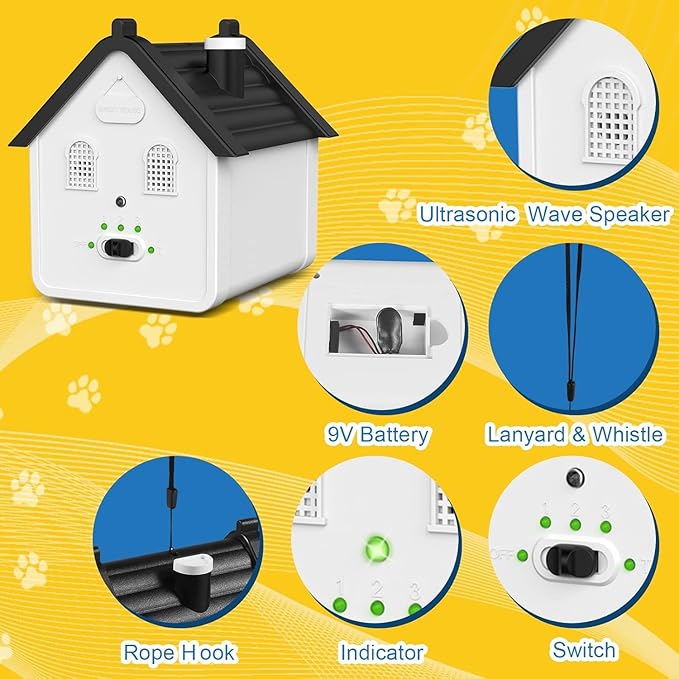 Anti Barking Device, Ultrasonic Dog Bark Deterrent Devices Safe for Dogs to 50 Ft Range, 3 Modes Dog Training & Behavior Aids Bark Box Suitable for All Kinds of Dogs, for Indoor & Outdoor Use