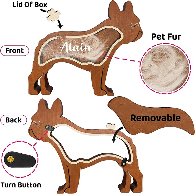 Personalized Dog Hair Keepsake Box Wooden Pet Fur Gift for Dog Cat Unique Gift Dog Shape Standable Tabletop Art Decor Pet Memorial Idea Gift for Pet Parents Family Friend Storing Hair Teeth Ashes