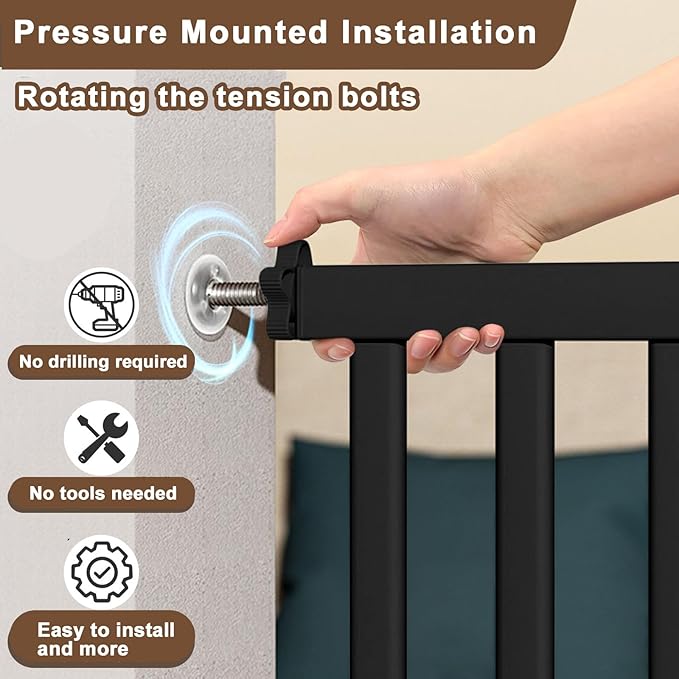 41" Extra Tall Baby Gate for Big Dog No Jumping Over, 46-54.7" Wide Pet Safety Gate Indoor for Doorways No Drilling,Auto Close Child Puppy Gates for Stairways Pressure Mounted (Black)