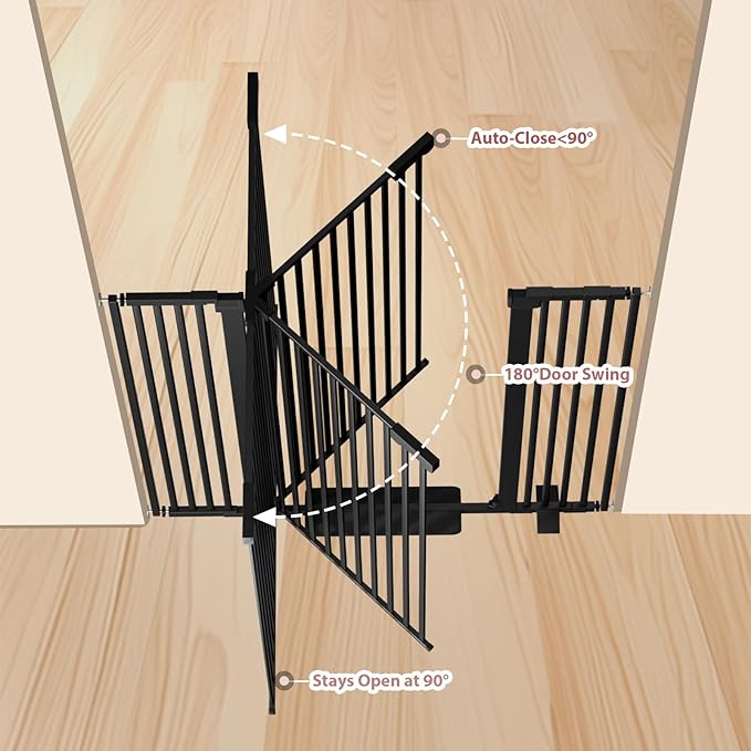 51'' Extra Tall Cat Gate Barrier for Doorways Hallways, Pressure Mounted Pet Dog Gates Ajustable Auto Close, Cat Fence Indoor Climb Proof 30-49'' Wide (Black)