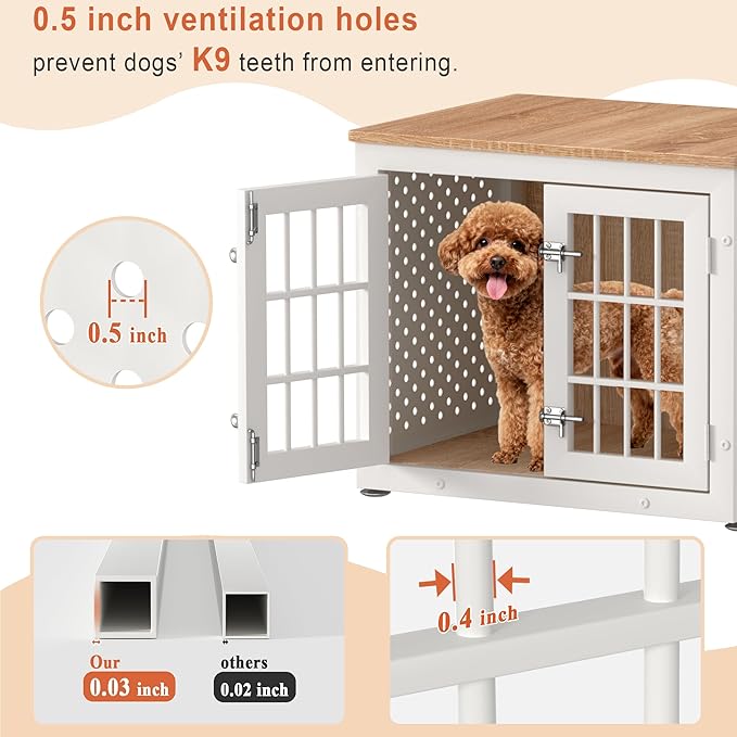 26" Heavy Duty Dog Crate Furniture for Small Dogs, Metal Kennel for High Anxiety Dogs, Chew Proof Pet Cage Indoor, Decorative Dog Kennel End Table,White