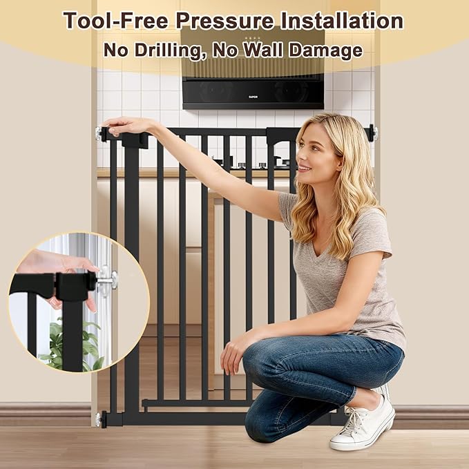 30-41 Inch Extra Wide Outdoor Baby Gate/Dog Gate, Indoor Pet Gate for Doorways, Hallways and Stairs No Drilling, Auto Close, Pressure Mounted Safety gate for Babies,Pets, Black
