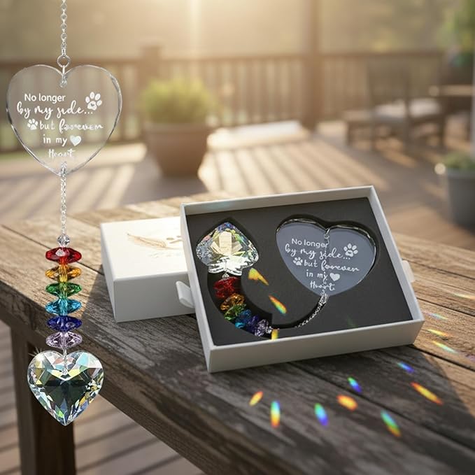 Memorial Sympathy Gift Box for Dog Loss - Pet Memorial Clear Crystal Ball Grief Suncatcher for Loved One, Thoughtful Dogs Remembrance, Rainbow Maker, Hanging Ball Prisms Gifts (Memorial Suncatcher)