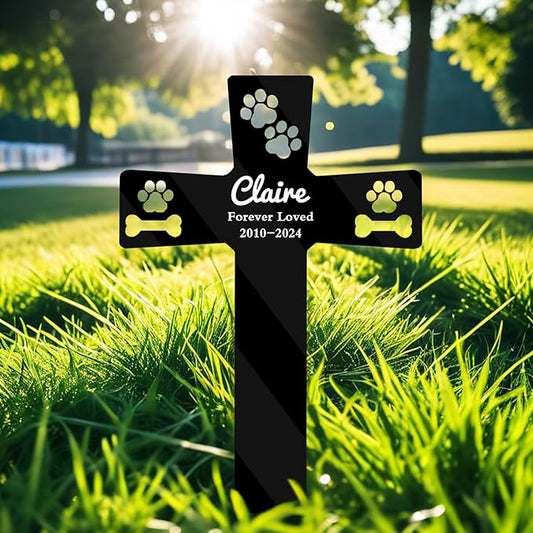 Nsipan Custom Dog Memorial Stake Personalized Dog Name Metal Memorial Sign Dog Paw Bone Stake Custom Dog Headstone Sign Customized Remembrance Gift for Dog Lovers Pet Grave Markers Memorial Plaques
