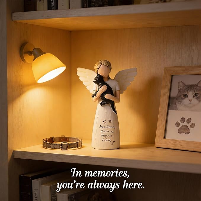 Cat Memorial Gifts for Loss of Pet, Waterproof Resin Angel Holding Cat Figurine, Pet Memorial Statue Sympathy Bereavement Gifts for Grieving Owners & Animal Lovers