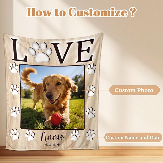 Dog Memorial Gifts for Loss of Dogs, Custom Pet Memorial Blanket Gifts, Personalized Dog Blanket with Picture Name, Loss of Pet Sympathy Gift, Dog Passing Away Bereavement Gifts, Cat Memory Gifts