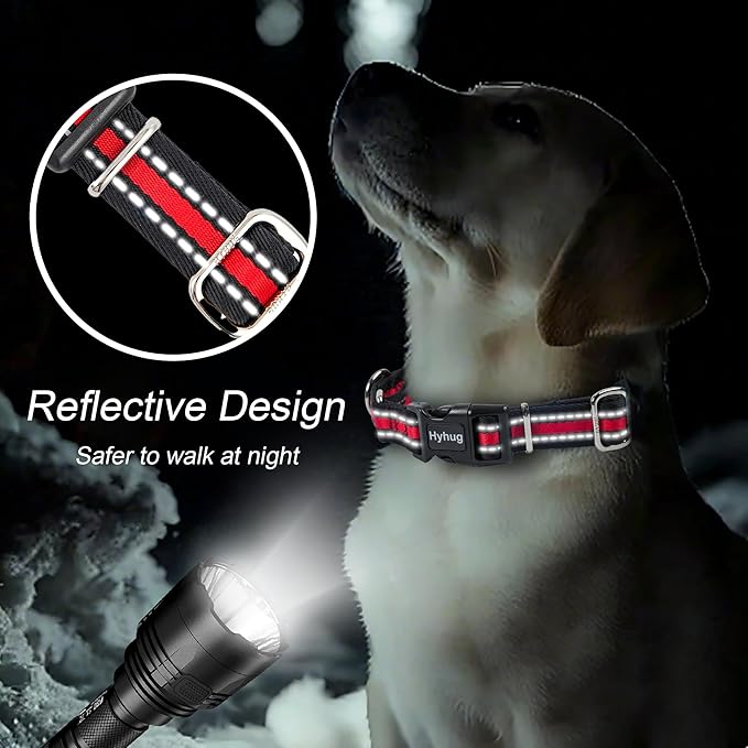 Hyhug Reflective Martingale Dog Collar with Buckle: Escape-Proof, No Slip Heavy Duty Nylon, Colorfast Adjustable Pet Supplies for Small Breeds (Reflective Red, Small)