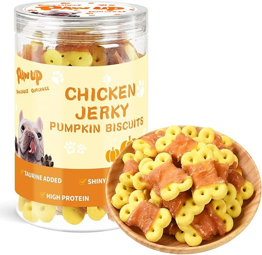 PAWUP Dog Treats Chicken Wrapped Pumpkin Biscuits, Rawhide Free w/Taurine Low Fat Chewy Training Treats,12.5 oz