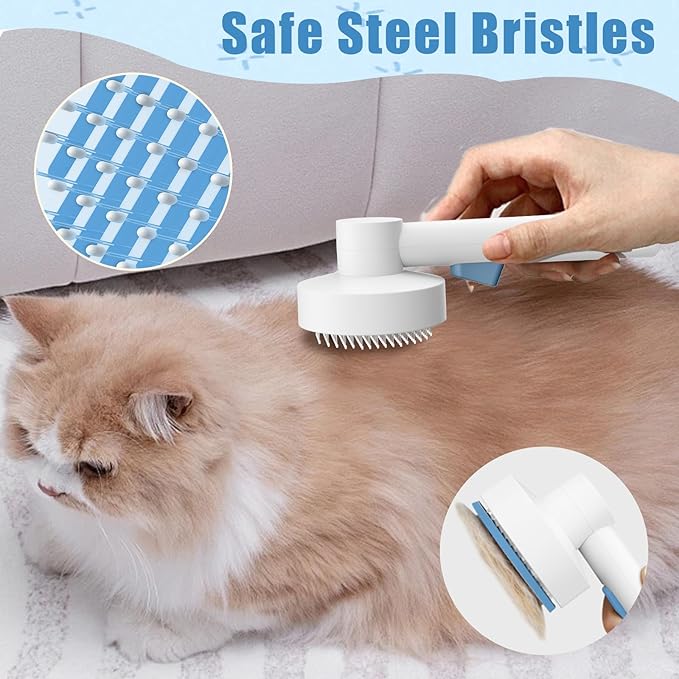 Self Cleaning Dog Brush for Shedding，2-in-1 Skin Friendly Grooming Tool with Round Cake Design, Gentle Deshedding Brush for Dogs Cats Rabbits Long Short Hair Pets | Easy Clean (Blue)
