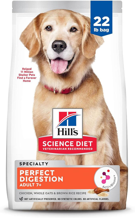Hill's Science Diet Adult 7+ Perfect Digestion Dry Dog Food, Chicken, Whole Oats, & Brown Rice, 22 lb. Bag