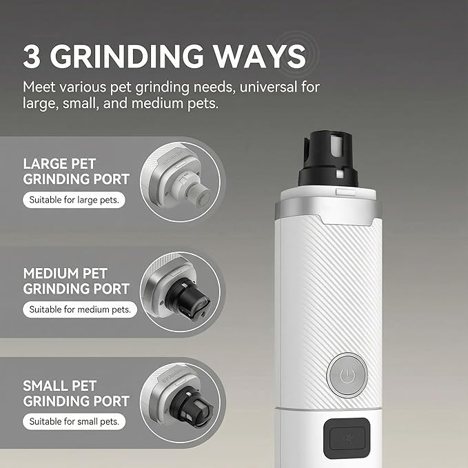 Silent Pet Nail Grinder Pro, Cordless Grooming Pro Nail Grinder with 3 Adjustable Speeds & Led Light, Painless Paws Grooming for Small Medium Large Dogs & Cats(1+2*Replacement Head)