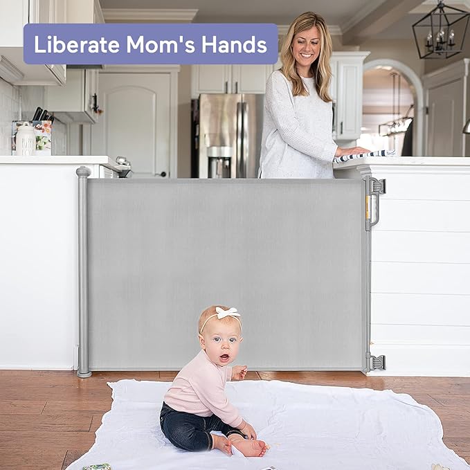 Momcozy Baby Gate, Retractable Baby Gate or Dog Gate 【Easy to USE】 for 33" Tall, Extends up to 55" Wide, for Stairs, Doorways, Hallways, Indoor, Outdoor
