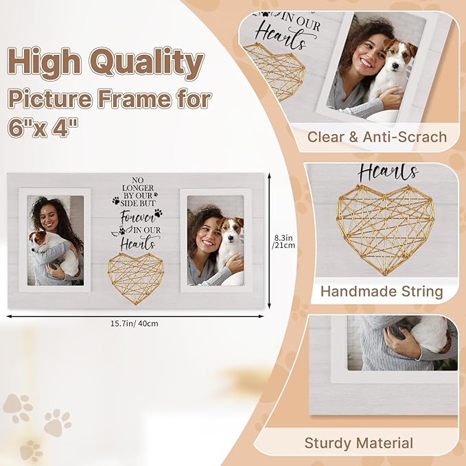 Dog Memorial Gifts for Loss of Dog, Pet Sympathy Gifts for Dogs Cats Owners Pet Memorial Frame for Loss of Dogs, White Pet Remembrance Frame for Double Picture 4×6 IN