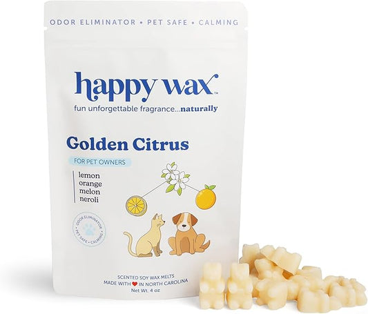 Happy Wax Golden Citrus Wax Melts for Pet Owners – Odor Eliminating, Calming, Pet-Safe, Non-Toxic, Dye-Free, Perfect for Use with Wax Warmers - 4 oz Pouch