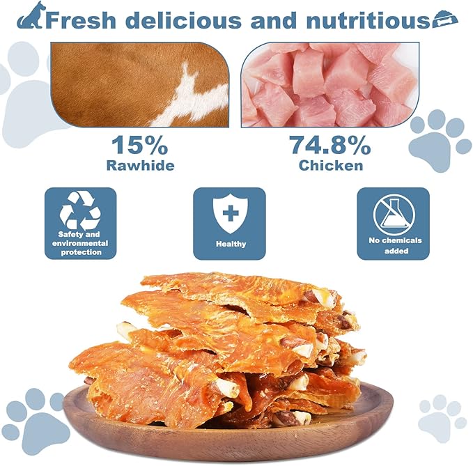 Chicken Jerky with Twist Rawhide Sticks for Dogs, 8 oz - High Protein Real Chicken Breast Dog Chews - Long Lasting Dental Care Treats for Puppies, Small and Medium Breeds, 4-4.5 Inch