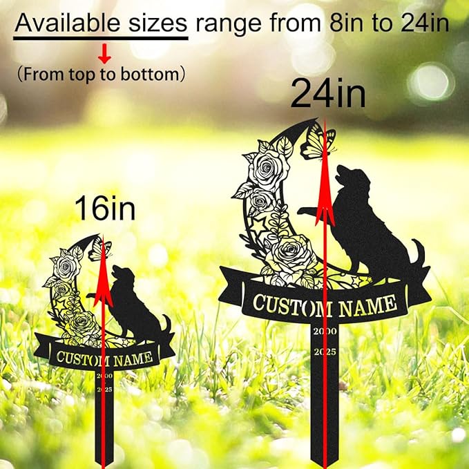Custom Golden Retriever Dog Memorial Stake Personalized Flowers Moon Dog Memorial Grave Marker Metal Garden Stake, Customized Pet Name Burial Stake Sympathy Gift Dog Loss Memorial Sign