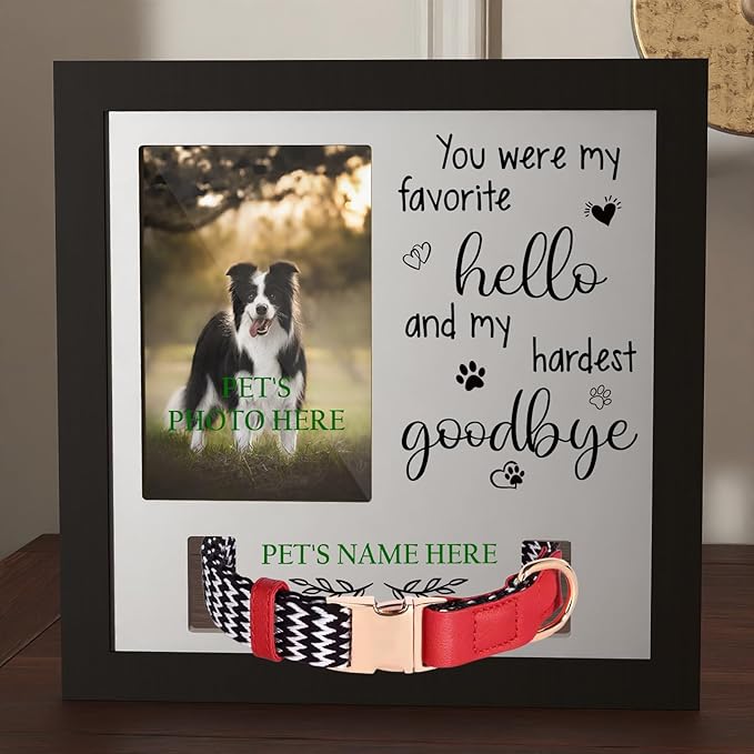Memorial Sympathy Gifts for Loss of Dogs, 10.5“Memorial Gift for Dogs Cats, Pet Memorial Frame with Collar Holder, Suitable for 4x6 Photos