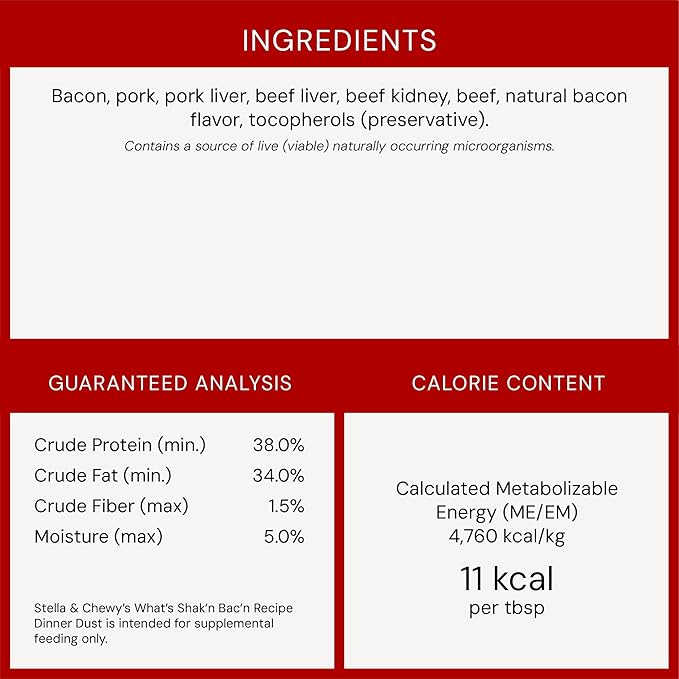 Stella & Chewy's Freeze-Dried Raw Marie's Magical Dinner Dust - Premium Bacon Dog Food Topper with Organic Fruits & Vegetables - Perfect for Picky Eaters - 7oz