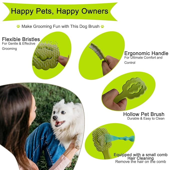 Cloud-Shaped Soft Bristle Puppy Brush for Small Dogs - Yorkie, Shih Tzu, Maltese, and Toy Poodles Grooming Tool with Detachable Lint Comb and Gift Box （Green）