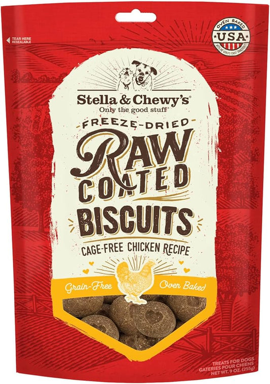Stella & Chewy's Freeze-Dried Raw Coated Dog Biscuits – Cage-Free Chicken Recipe – Protein Rich, Grain Free Dog & Puppy Treat – Great Snack for Training & Rewarding – 9 oz Bag