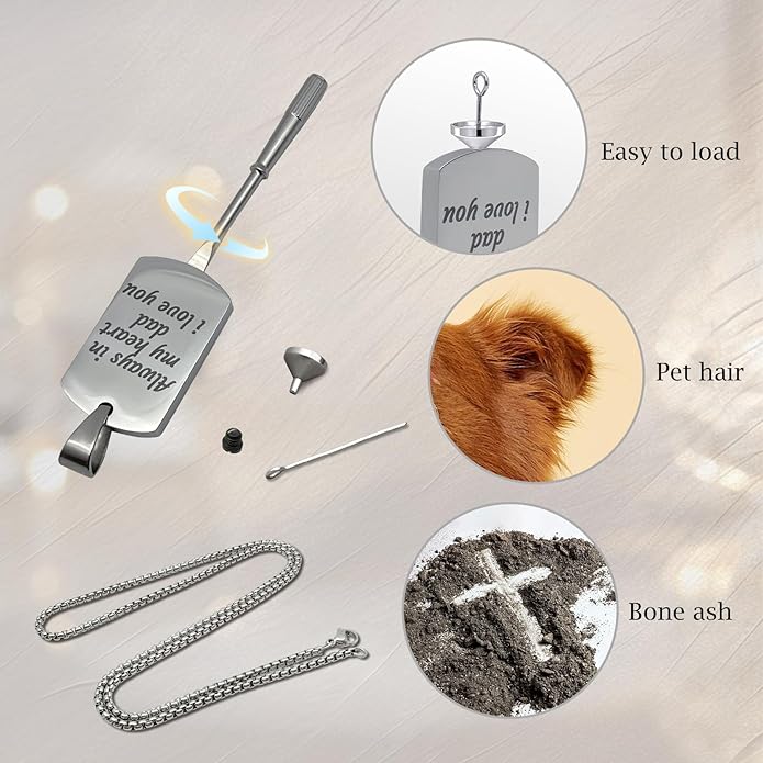 Funnylife Personalized Pet Urn Necklaces for Dog Cat Ashes Custom Photo Text Stainless Steel Cremation Jewelry Pet Loss Memorial Gift