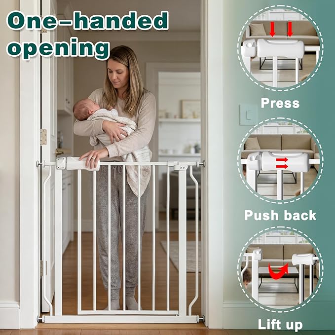 TSAYAWA Extra Wide Walk Through Baby Gate with Door, 62.5-67 Inch Wide Presure Mounted No Drill Metal Auto Close Child Gate for Stair Doorway - Indoor Outdoor Safty Gate for Toddler Dog Doggie, White