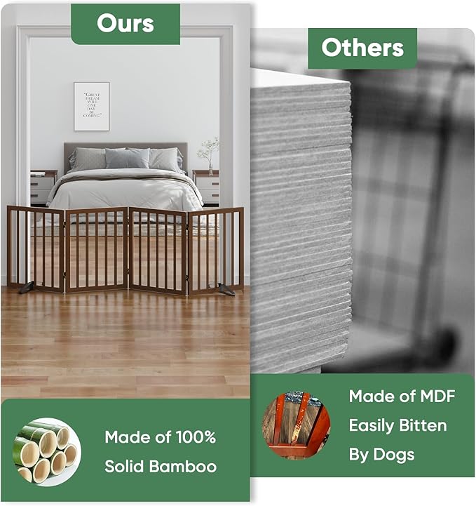 Dog Gates for Doorways, Freestanding Foldable Dog Gate Indoor, Pet Gates for Doorways Bedroom, Puppy Gate with Metal Support Feet, 4 Panels (Rustic tan)
