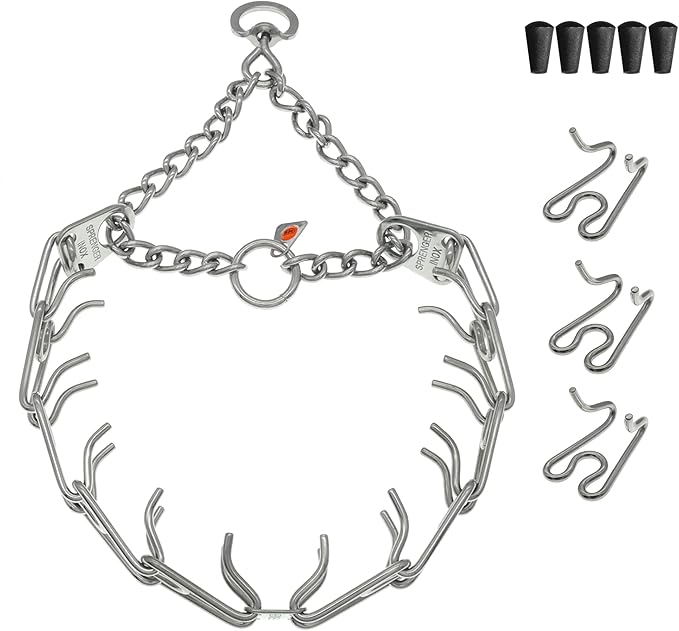 Herm Sprenger Dog Training Prong Collar with Swivel D-Ring, 3 Extra Links, 30 Comfort Tips for Small Medium Large Dogs Stainless Steel No-Pull Collar Made in Germany (Medium-Large)