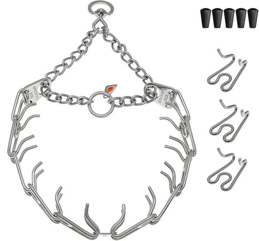 Herm Sprenger Dog Training Prong Collar with Swivel D-Ring, 3 Extra Links, 30 Comfort Tips for Small Medium Large Dogs Stainless Steel No-Pull Collar Made in Germany (Medium-Large)