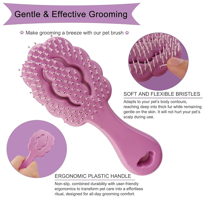 Cloud-Shaped Soft Bristle Puppy Brush for Small Dogs - Yorkie, Shih Tzu, Maltese, and Toy Poodles Grooming Tool with Detachable Lint Comb and Gift Box （Purple）