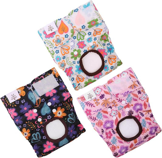 CuteBone Dog Diapers Female Washable Small Medium Large 3 Pack Reusable Doggie Diapers Puppy Period Pants for Doggy Heat Cycle Peeing