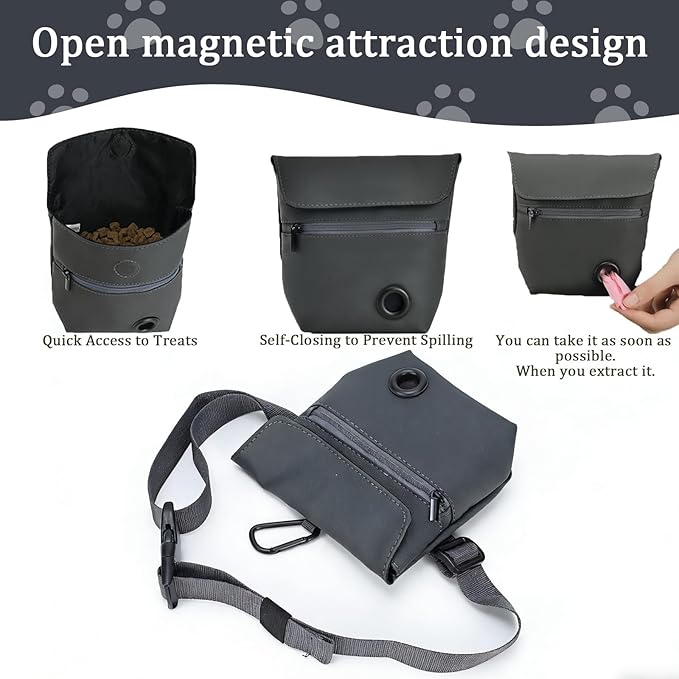 Dog Treat Pouch,Pet Training Treats Bag Magnetic Waist Bags Walking Holder Pouches for Puppy Aids Behavior Small Dogs Snack Fanny Closure Belt Pack with Clicker
