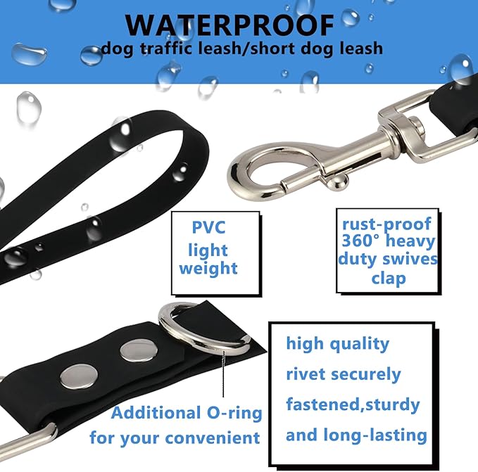 Short Dog Leash - 9 Inch Dogs Lead Grab Tab Heavy Duty Waterproof PVC Dog Training Traffic Leashes for Safety Control Behavior Correction Hiking Backup & All Breeds(Violet, 9'')